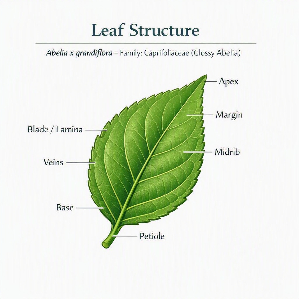 Abelia Leaf Structure — labeled botanical anatomy diagram