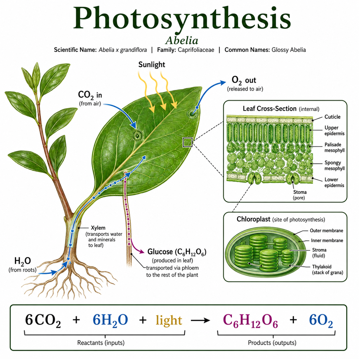 Abelia Photosynthesis — labeled botanical anatomy diagram