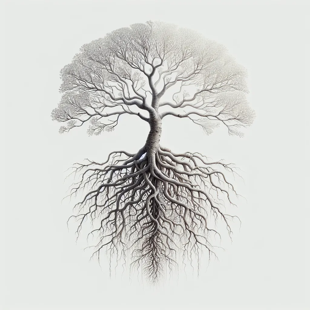 Adansonia digitata Root System — botanical anatomy illustration
