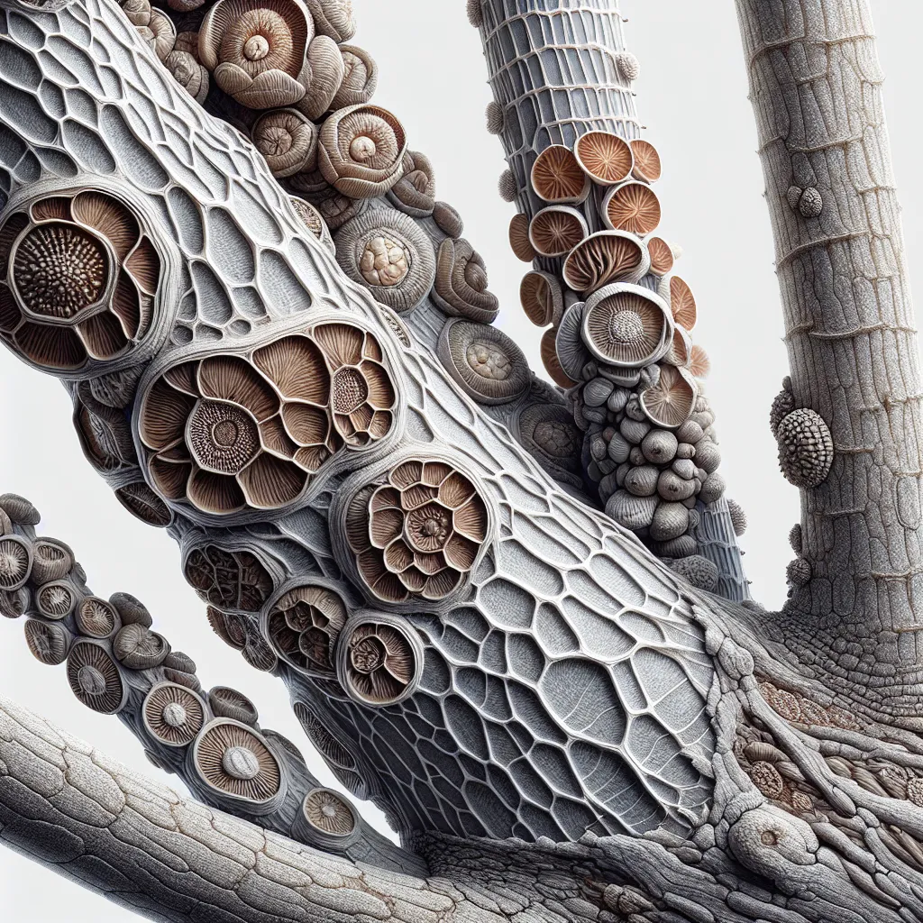 Aesculus Indica Bark & Stem — botanical anatomy illustration