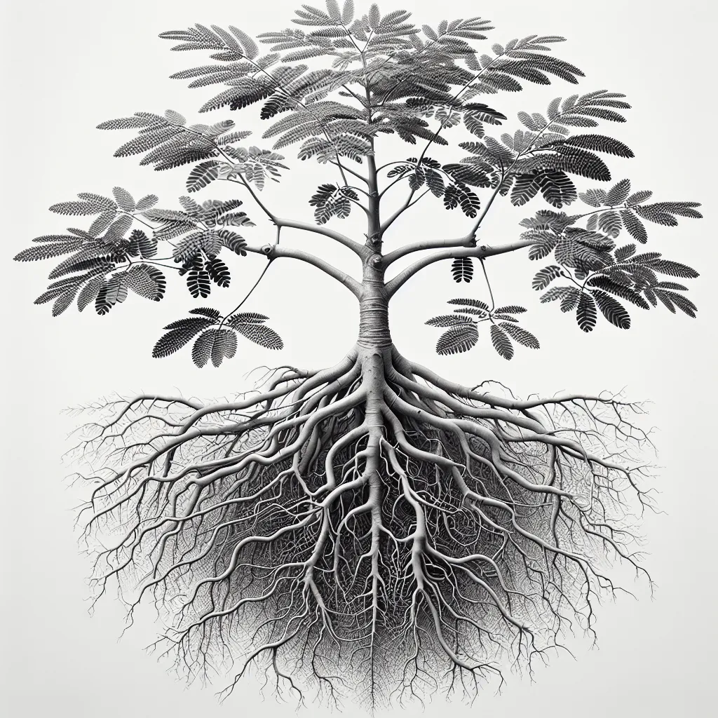 Aesculus Indica Root System — botanical anatomy illustration