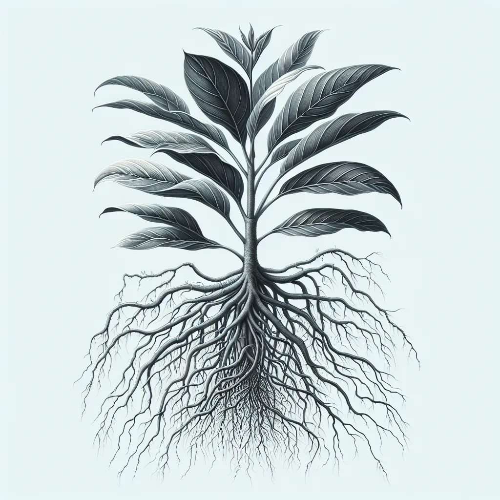 Lipstick Plant Root System — botanical anatomy illustration