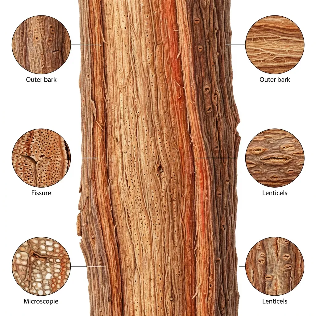 Mulethi (Licorice) Bark & Stem — botanical anatomy illustration