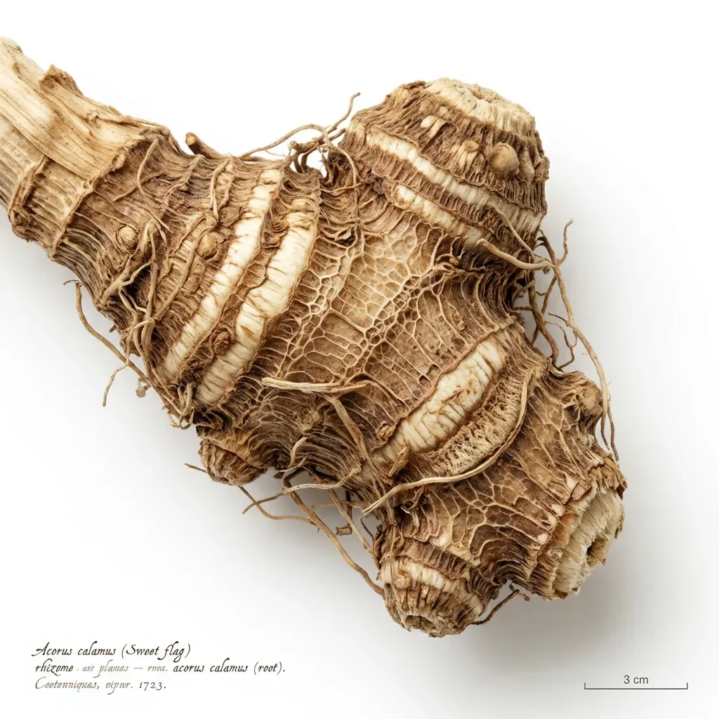 Vacha (Sweet Flag) Root System — botanical anatomy illustration