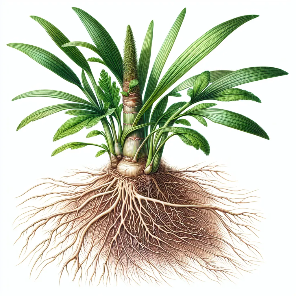 Acorus Root System — botanical anatomy illustration