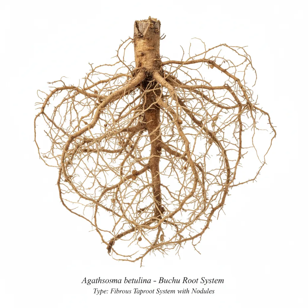 Buchu Root System — botanical anatomy illustration