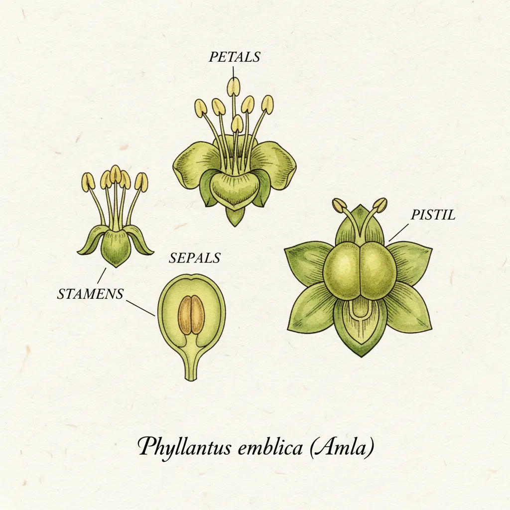 Amla (Indian Gooseberry) Flower — botanical anatomy illustration