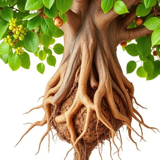 Arjun Root System — botanical anatomy illustration