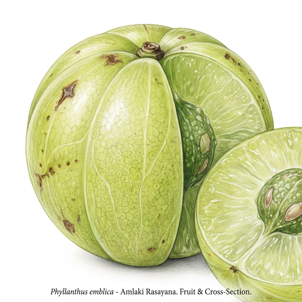 Amlaki Rasayana Fruit — botanical anatomy illustration