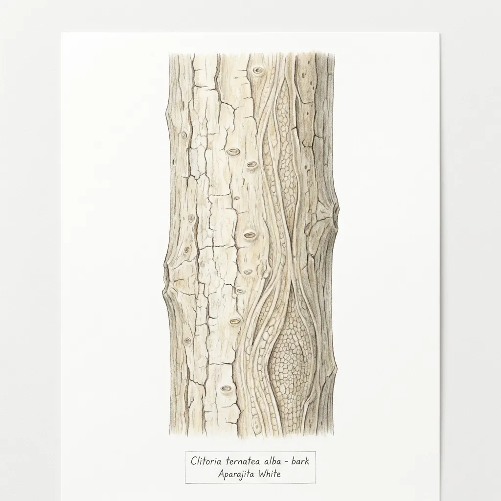 Aparajita White Bark & Stem — botanical anatomy illustration
