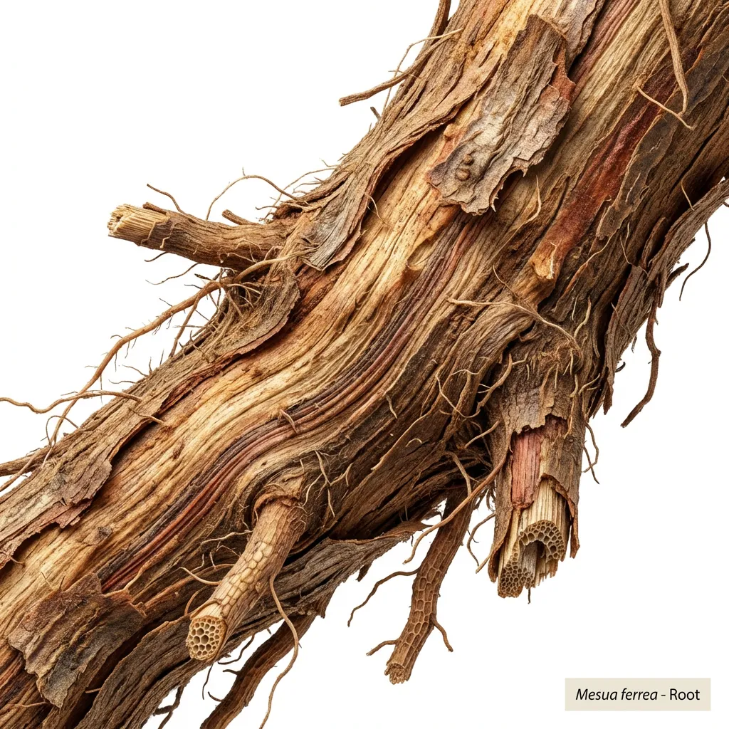 Nagkesar (Indian Rose Chestnut) Root System — botanical anatomy illustration