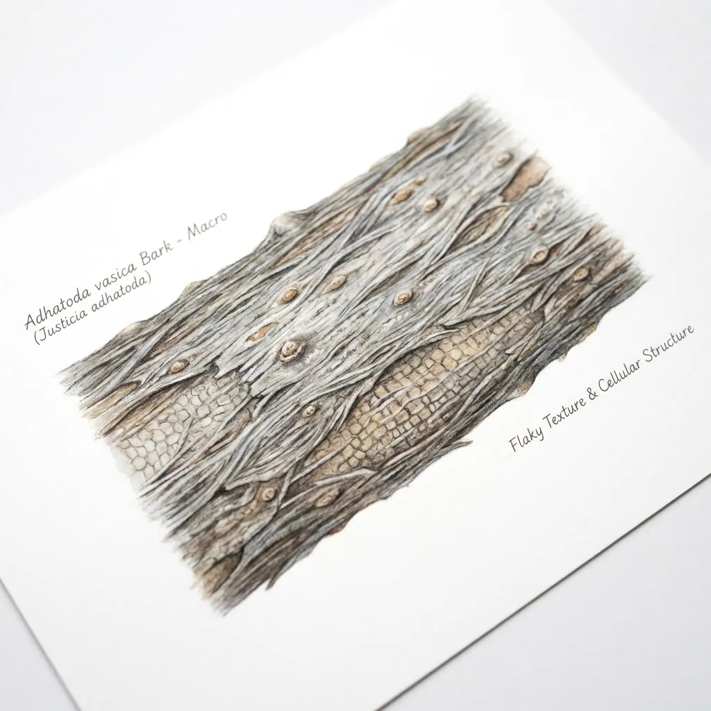 Vasaka (Adhatoda) Bark & Stem — botanical anatomy illustration