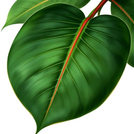 Rubber Plant leaf structure and venation pattern close-up