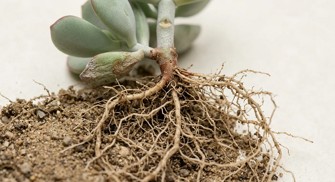 Cotyledon Orbiculata Root System — botanical anatomy illustration